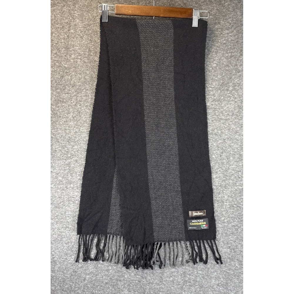 Neiman Marcus Scarf Unisex OS Black Grey Luxury 100% Pure Cashmere Made in Italy